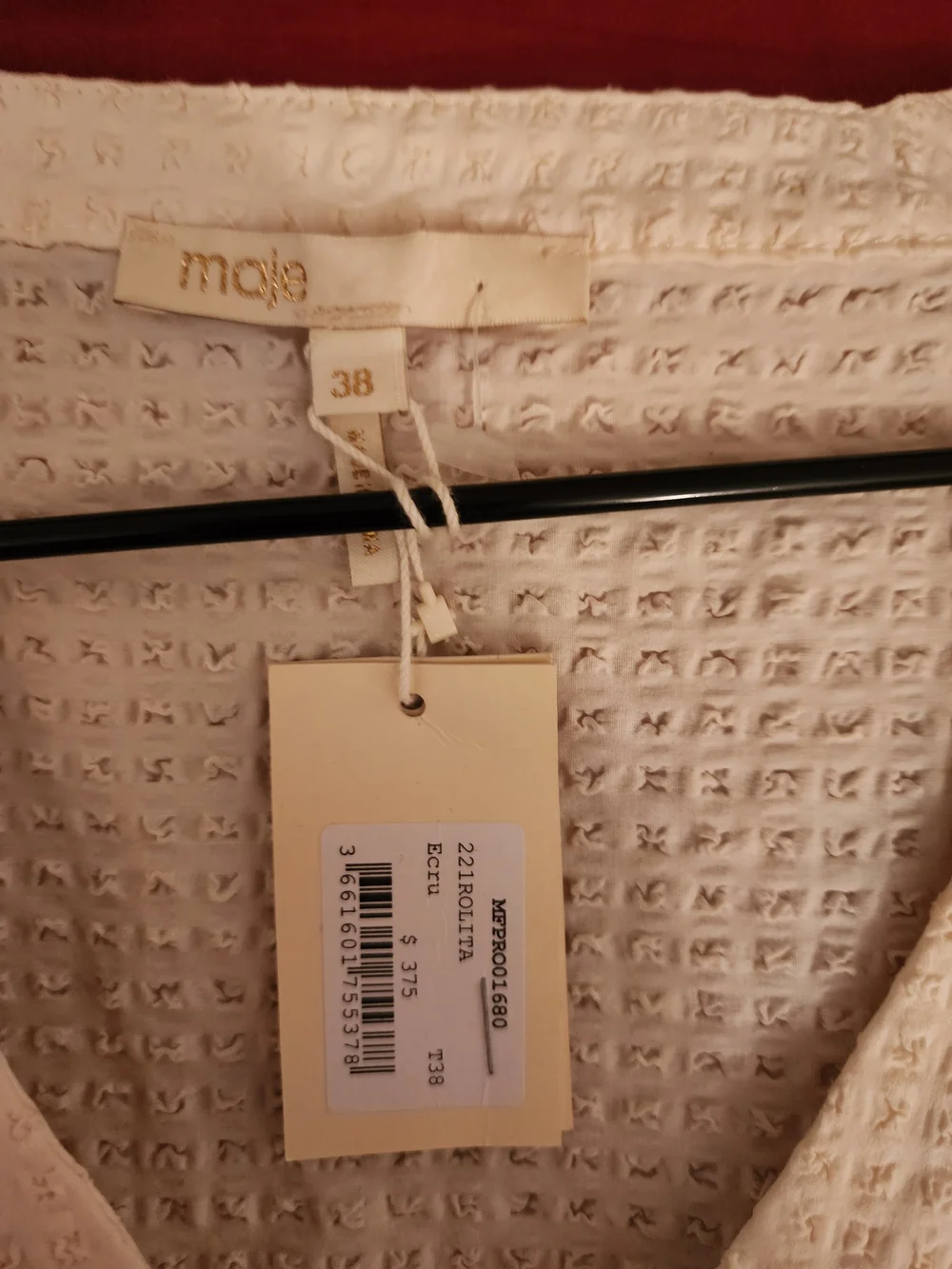 New With Tag Maje Cream V-Neck Puff Sleeve Tiered Dress